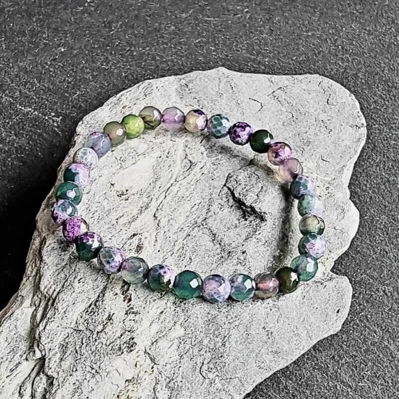 Bracelet Agate teintée Violette et Verte facettée Brillante