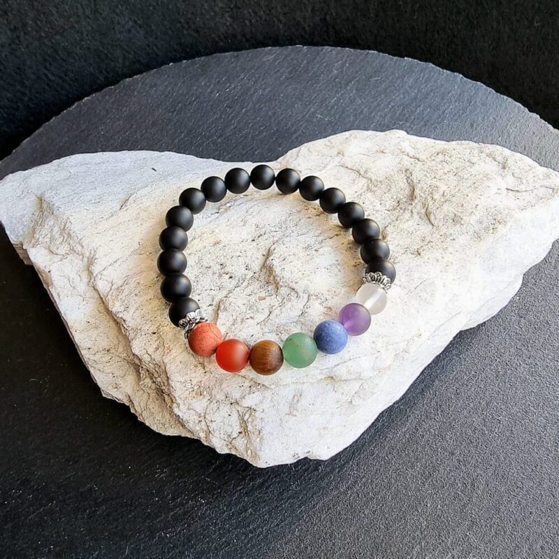 Bracelet 7 Chakras Onyx mat 925