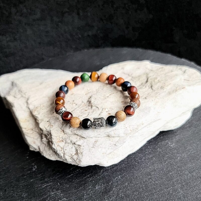 Bracelet 3 Œils Brillant avec du Bois de Santal et bouddha
