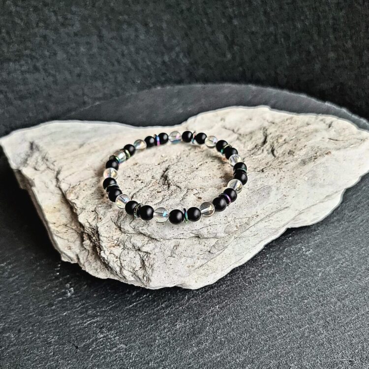 Bracelet Onyx mat avec Angel Aura Brillant et Hématite