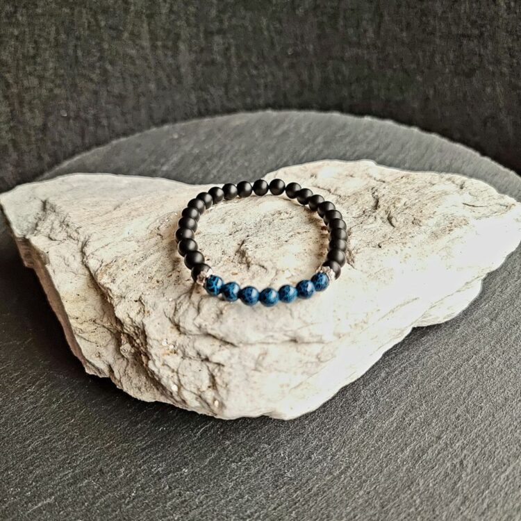 Matte Onyx Bracelet with Blue History Agate