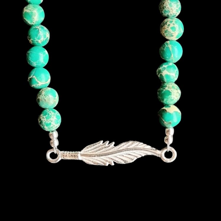 Bracelet Plume avec Jaspe Impérial Emeraude Brillant et fermoir 925