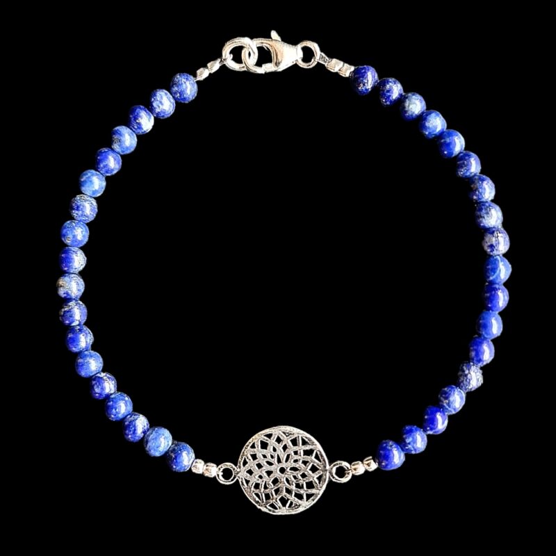 Bracelet Fleur de Vie avec Lapis-Lazuli Brillant et fermoir 925