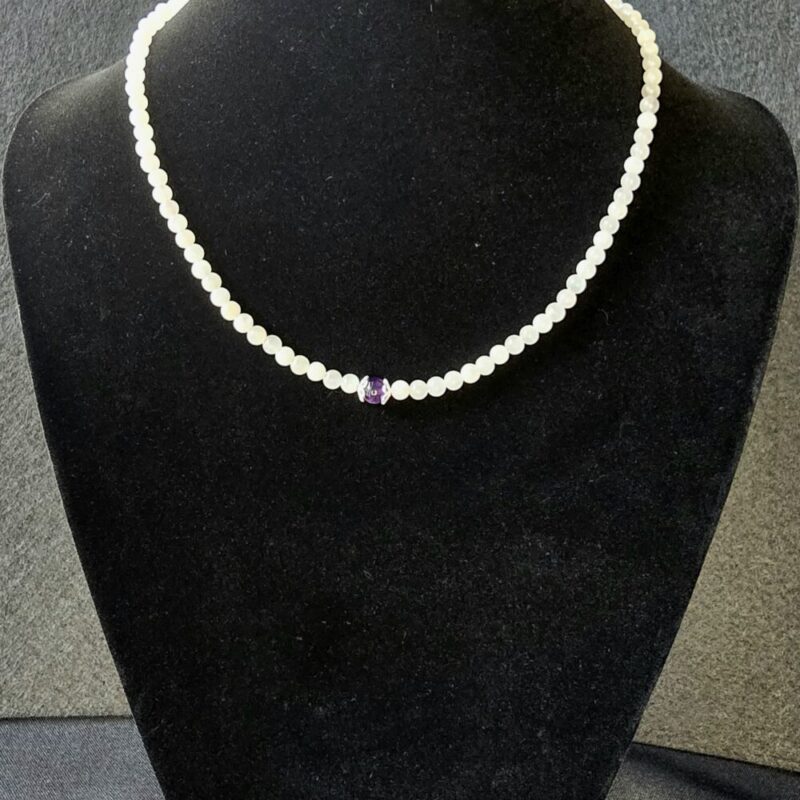 Rosenquarz-Halskette mit glänzendem Amethyst 925 Silber